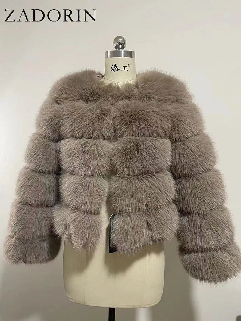 Long Sleeve Faux Fox Fur Coat Women Winter Fashion Thick Warm Fur Coats Outerwear Fake Fur Jacket Woman Clothing